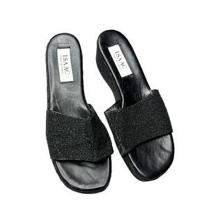 Isaac Isaac Mizrahi Black Platform Wedge Sandals Sparkle Italian Leather Sz 10B